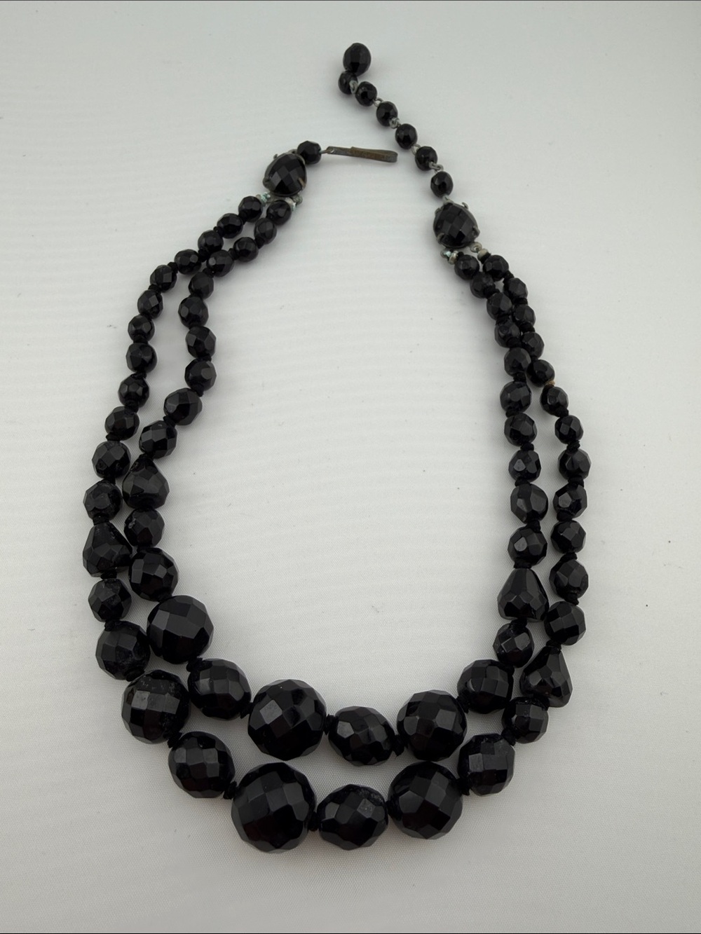 Vintage Two-Strand Black Faceted Bead Necklace